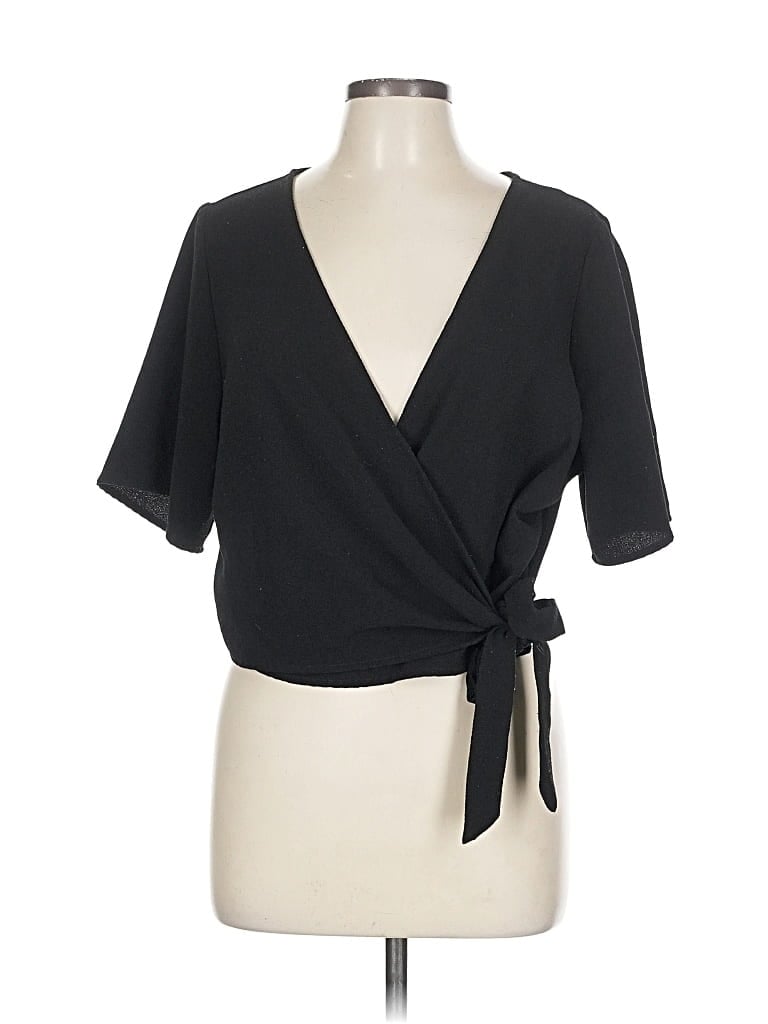 Pre-owned Xhilaration Short Sleeve Blouse In Black