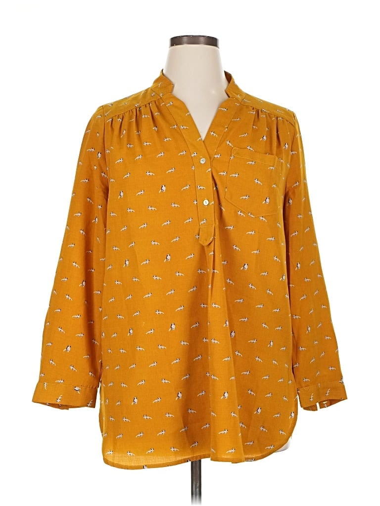 Pre-owned Fun2fun 3/4 Sleeve Button Down Shirt In Yellow