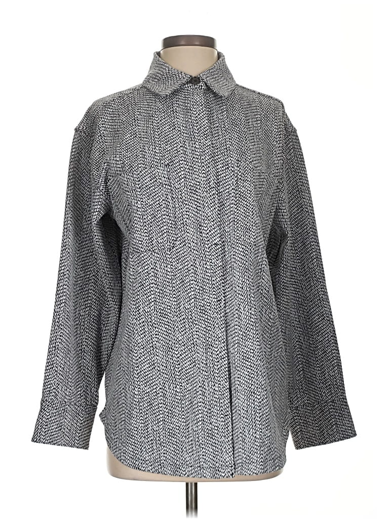 Pre-owned Athleta Long Sleeve Button Down Shirt In Gray