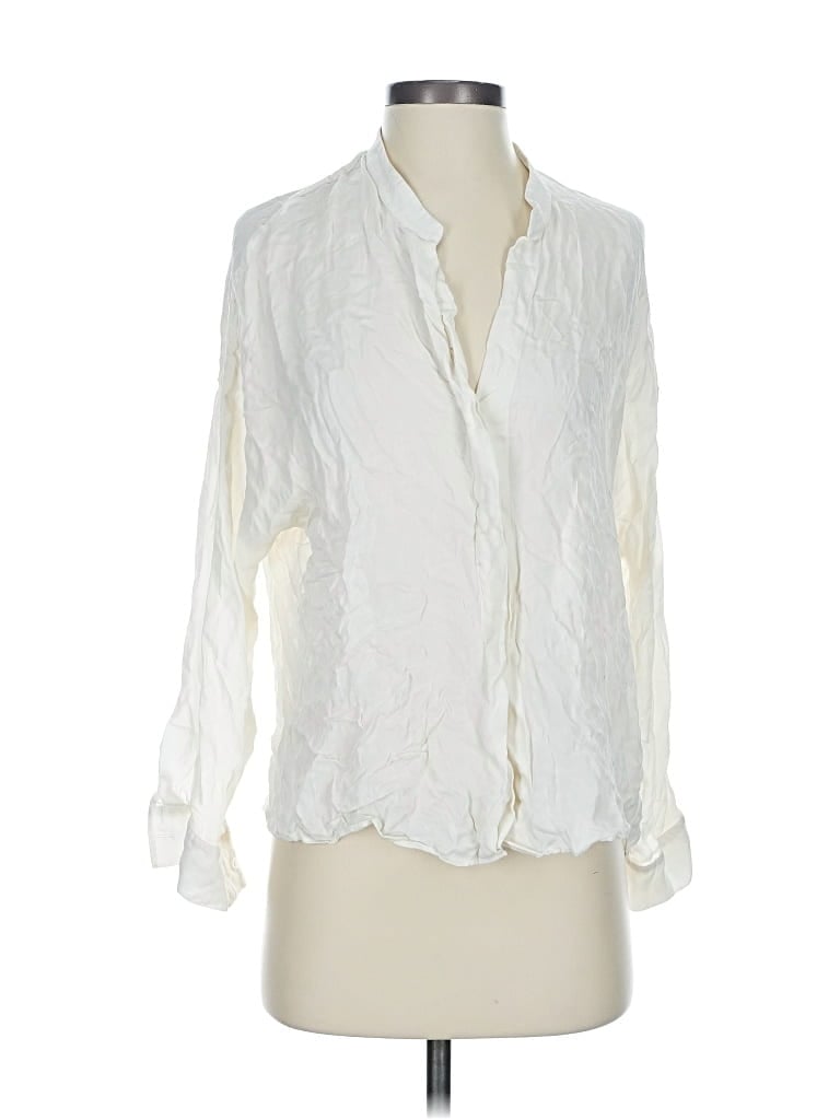 Pre-owned Vince Long Sleeve Silk Top Ivory Plunge Neckline Tops In White