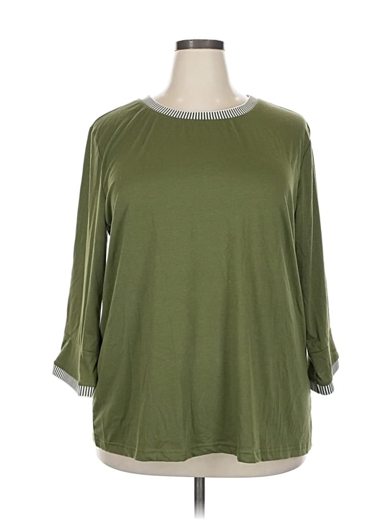 Pre-owned Merokeety 3/4 Sleeve Top Green Crew Neck Tops