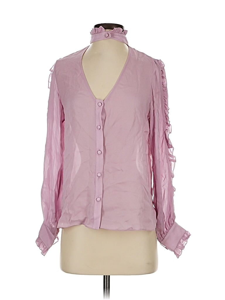 Pre-owned Fleur Du Mal 3/4 Sleeve Silk Top Pink Plunge Neckline Tops
