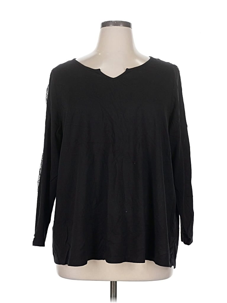 Pre-owned Ellos Long Sleeve Top Black V Neck Tops
