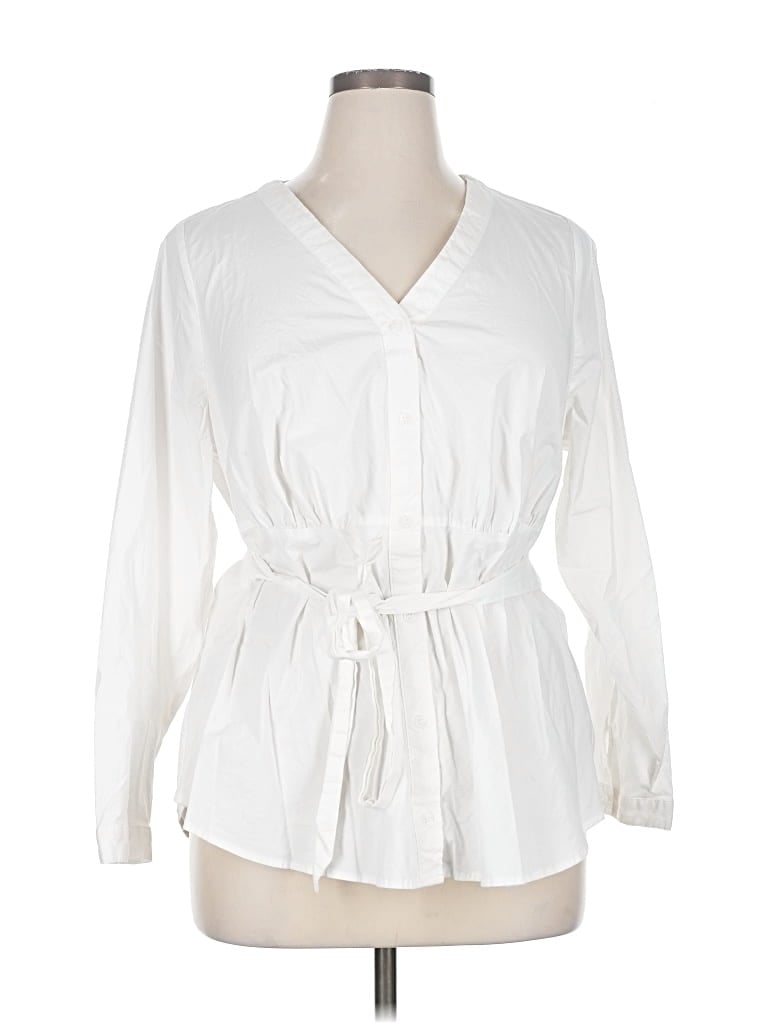 Pre-owned Lane Bryant Long Sleeve Blouse In White