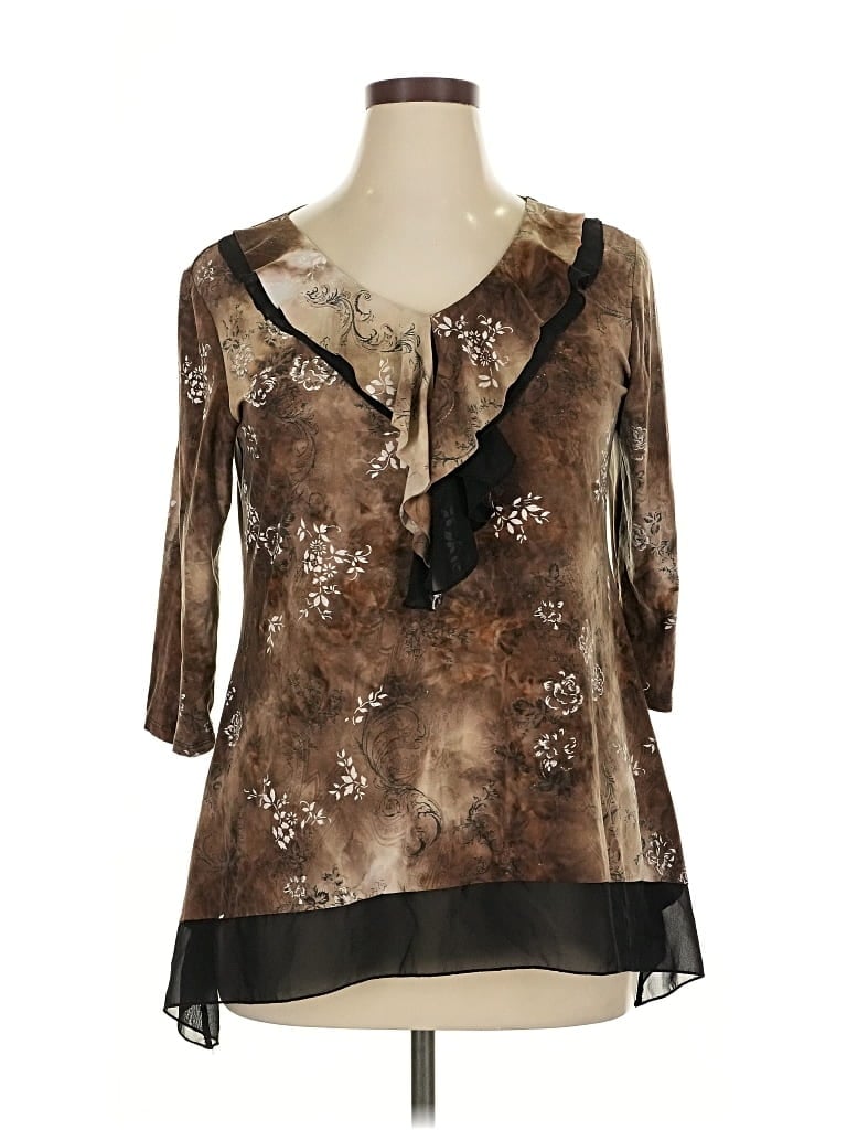 Pre-owned Dressbarn 3/4 Sleeve Blouse In Brown