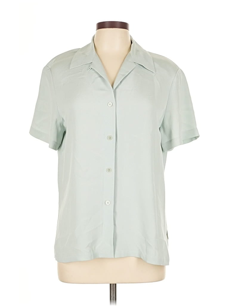 Pre-owned Josephine Chaus Short Sleeve Silk Top Green Open Neckline Tops
