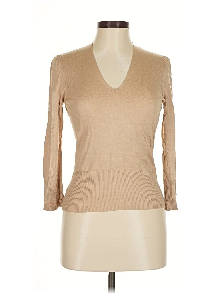 Pre-owned The Limited 3/4 Sleeve Top Tan V Neck Tops In Brown