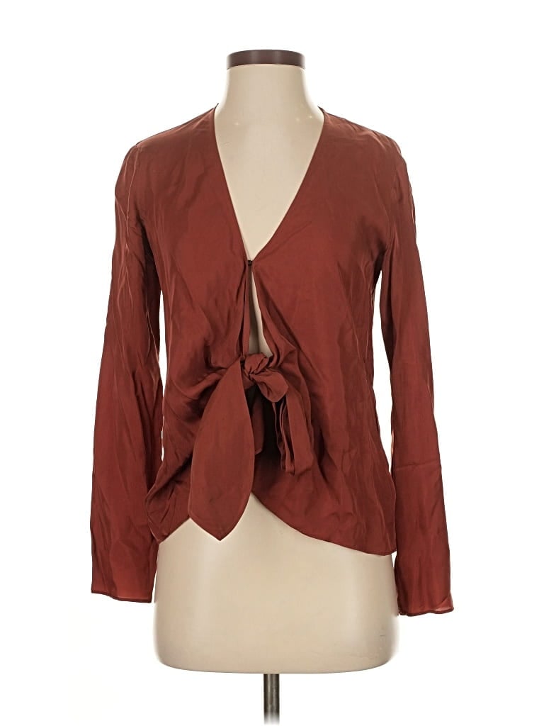 Pre-owned Babaton Long Sleeve Blouse In Brown