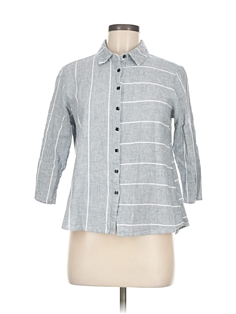 Pre-owned Keren Hart 3/4 Sleeve Button Down Shirt In Gray