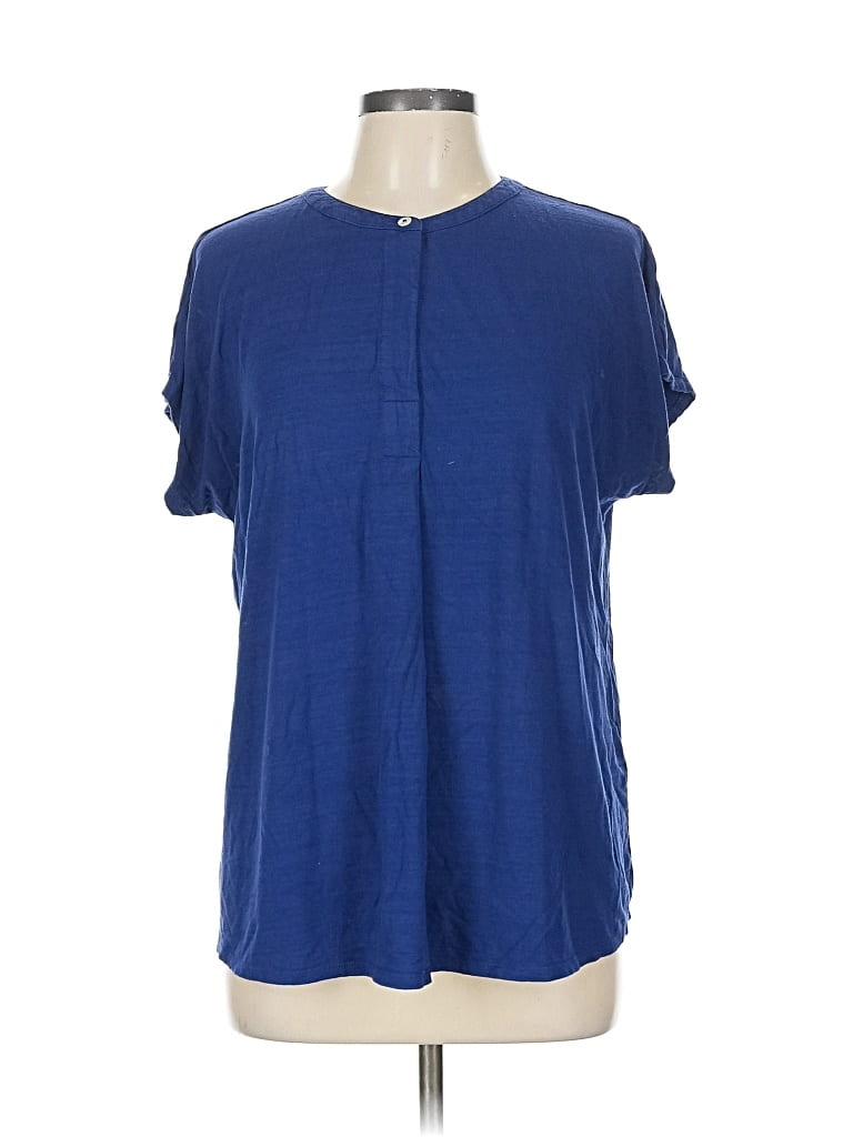 Pre-owned Jjill Short Sleeve Henley Shirt In Blue
