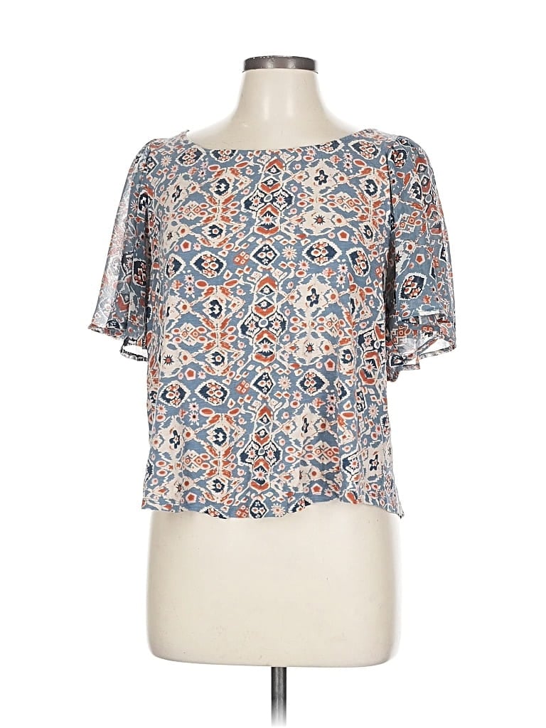 Pre-owned Lucky Brand Short Sleeve Blouse In Blue