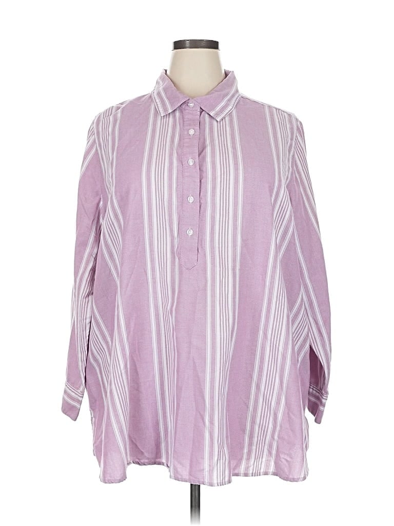 Pre-owned Woman Within 3/4 Sleeve Button Down Shirt In Purple