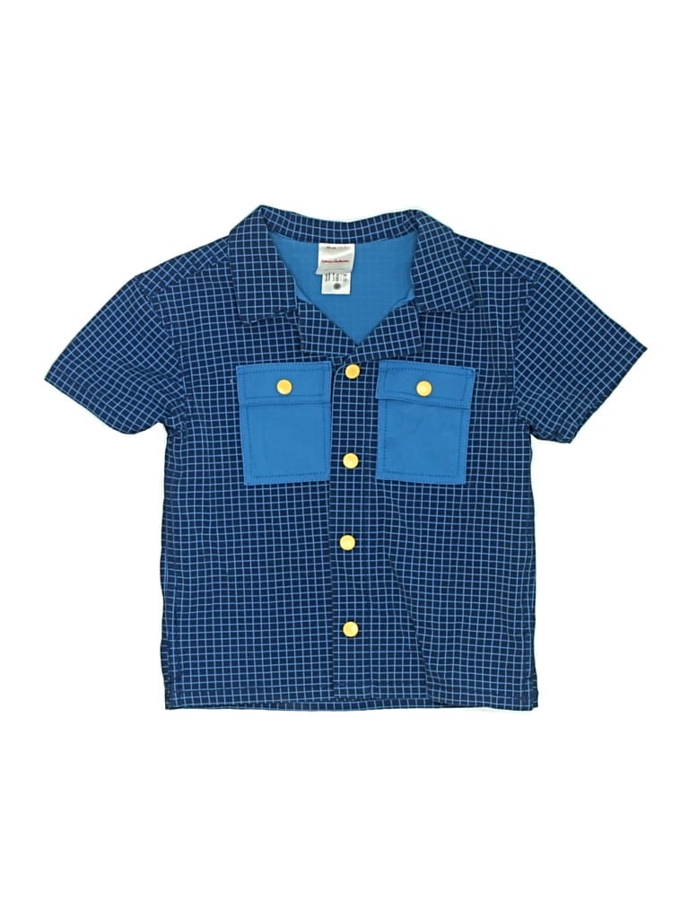 Pre-owned Hanna Andersson Kids' Short Sleeve Button Down Shirt In Blue