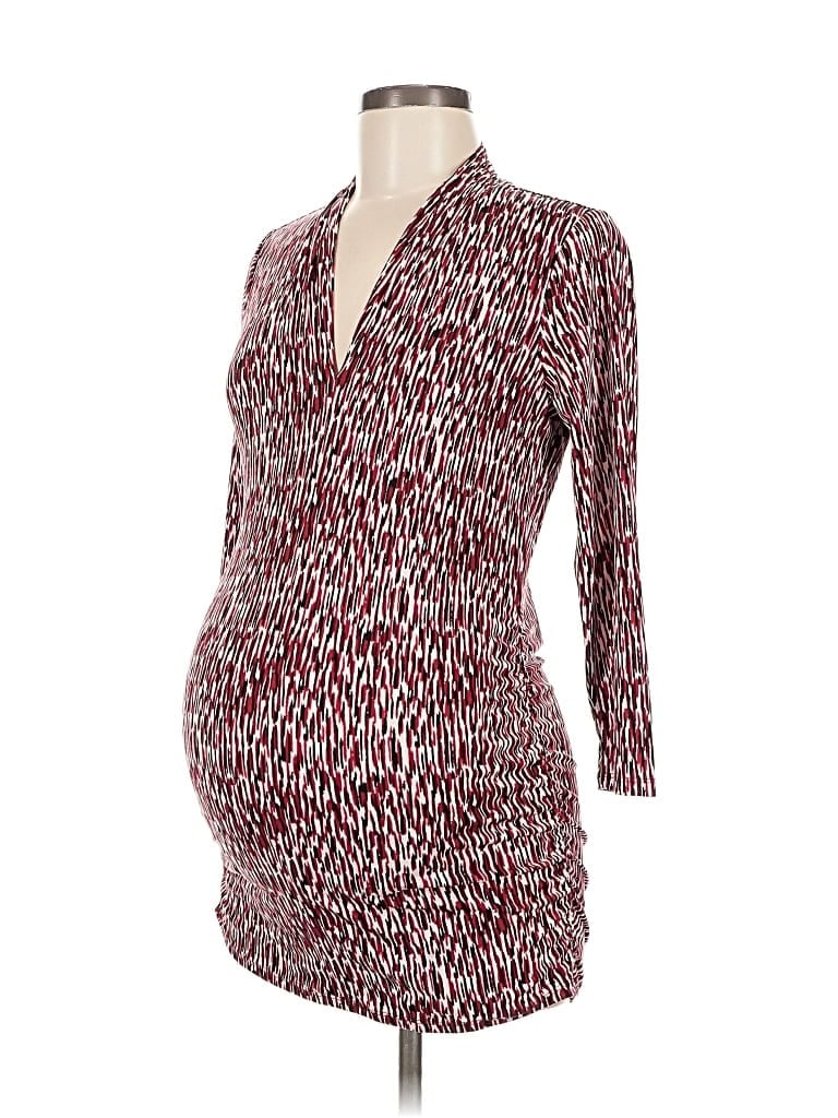 Pre-owned A Pea In The Pod Long Sleeve Top Burgundy Plunge Neckline Tops