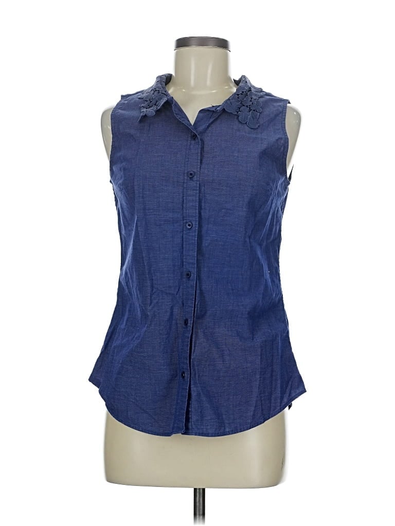 Pre-owned Banana Republic Factory Store Sleeveless Button Down Shirt In Blue