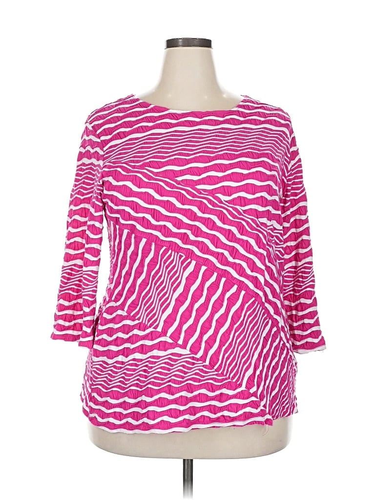 Pre-owned Investments 3/4 Sleeve Top Pink Boatneck Tops