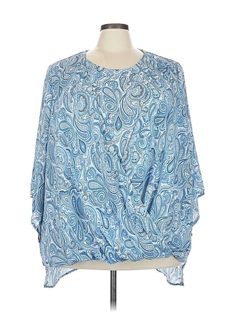 Pre-owned Catherines Long Sleeve Blouse In Blue
