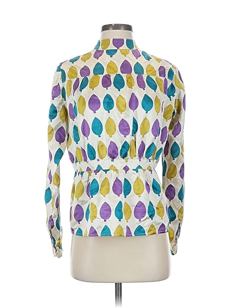 Pre-owned Marni Long Sleeve Silk Top Ivory Print Pattern Keyhole Neckline Tops In White