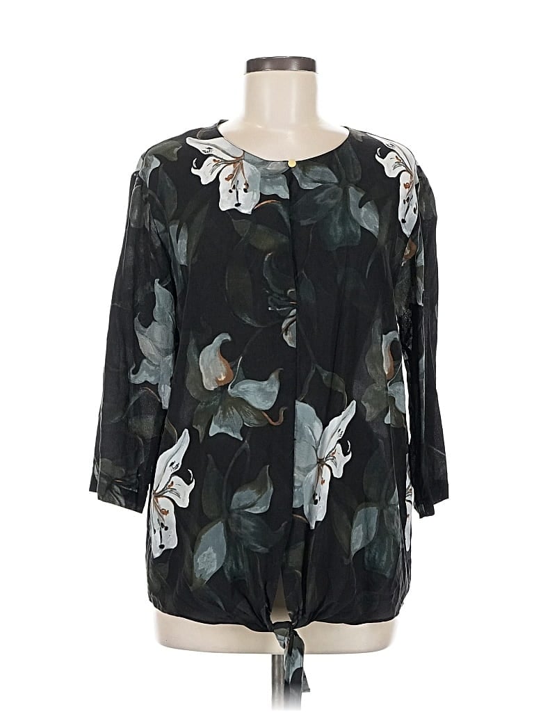 Pre-owned Club Monaco 3/4 Sleeve Silk Top Black Keyhole Neckline Tops