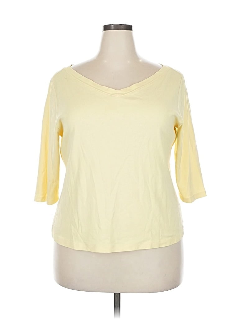 Pre-owned Venezia 3/4 Sleeve Top Yellow Scoop Neck Tops