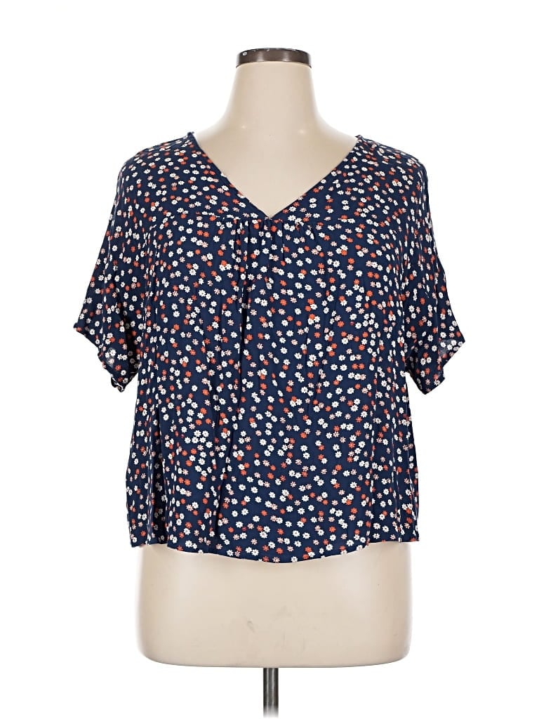 Pre-owned Madewell Short Sleeve Blouse In Blue