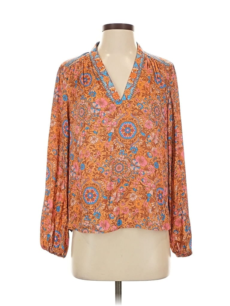 Pre-owned Current Air Long Sleeve Blouse In Orange