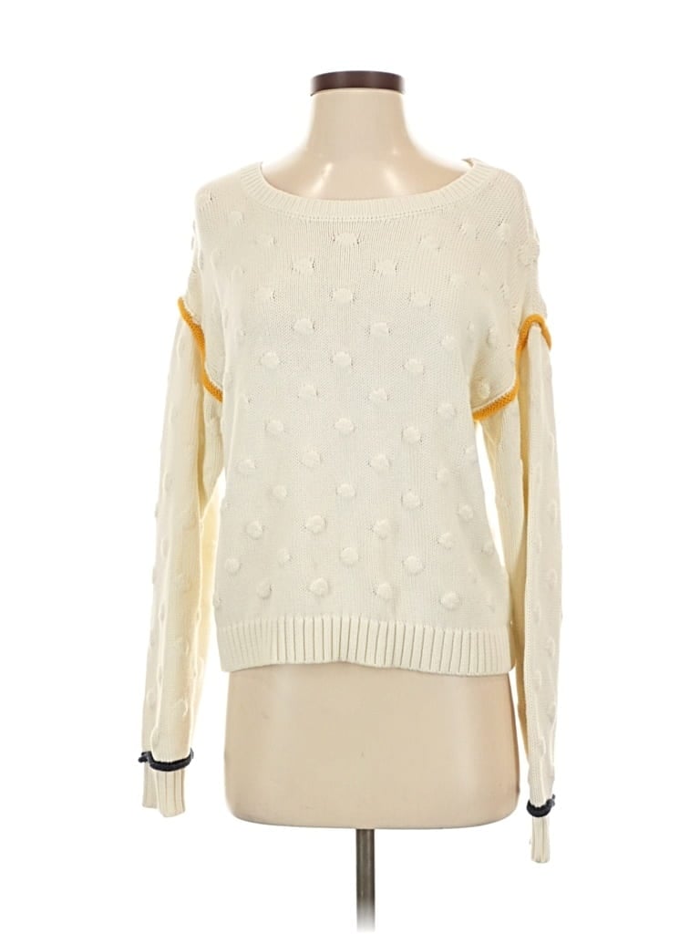 Pre-owned Cable Stitch Pullover Sweater In White