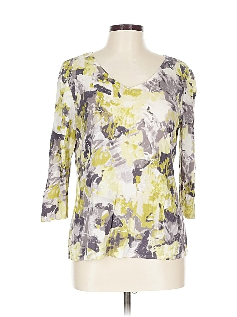 Pre-owned Christopher & Banks 3/4 Sleeve Top Yellow Scoop Neck Tops