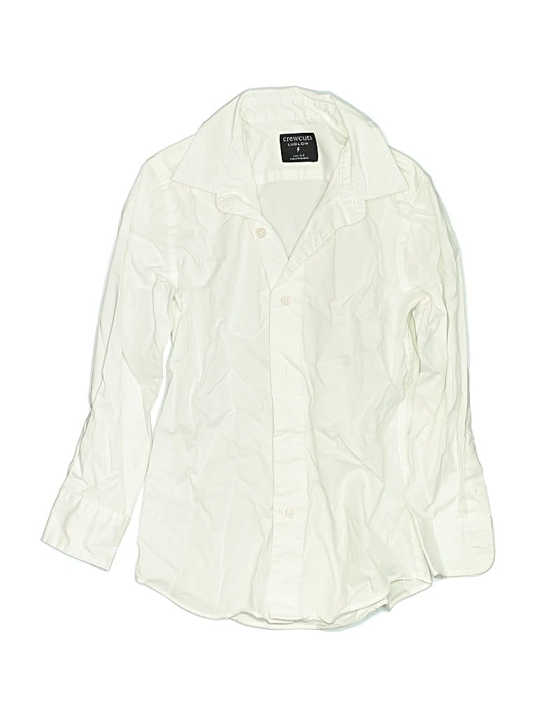 Pre-owned Crewcuts Kids' Long Sleeve Button Down Shirt In White