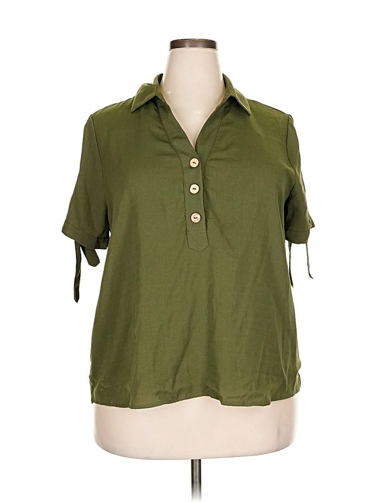 Pre-owned Haute Monde Short Sleeve Blouse In Green