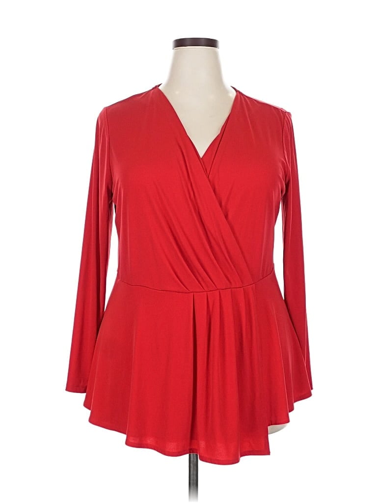 Pre-owned Lane Bryant Long Sleeve Blouse In Red