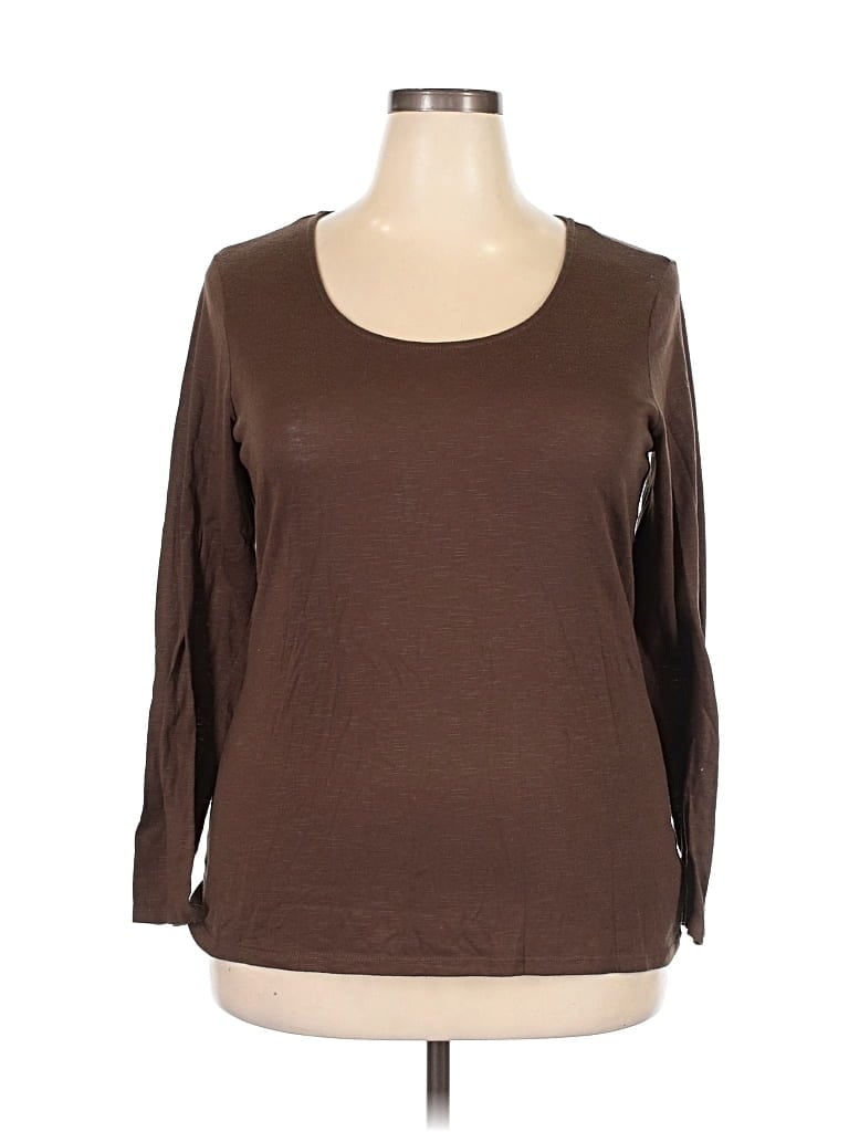 Pre-owned Coldwater Creek 3/4 Sleeve Top Brown Scoop Neck Tops