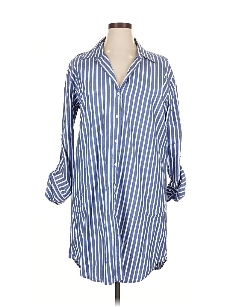 Pre-owned Karen Kane 3/4 Sleeve Button Down Shirt In Blue