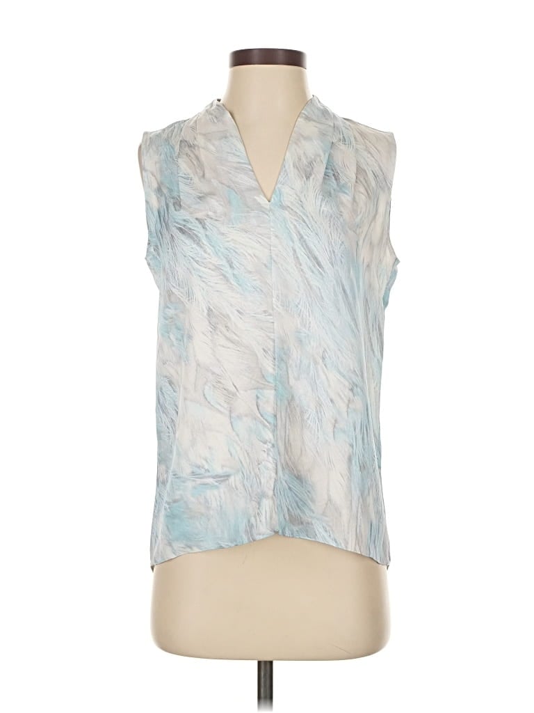 Pre-owned Elie Tahari Sleeveless Silk Top Blue Plunge Neckline Tops