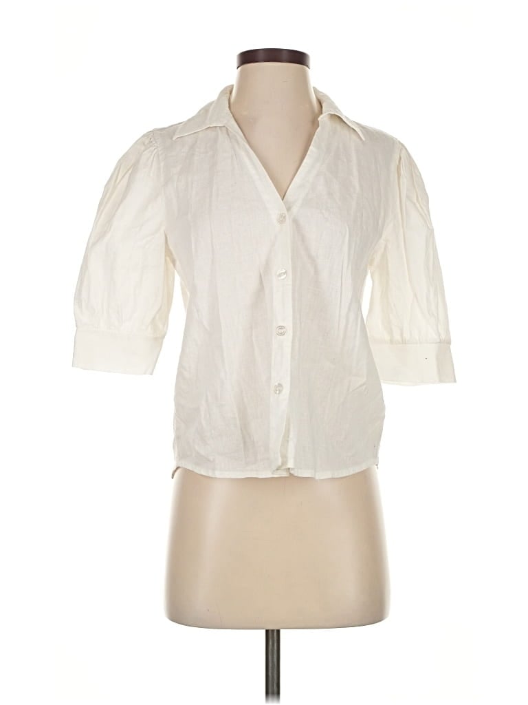 Pre-owned Saks Fifth Avenue Short Sleeve Blouse In White