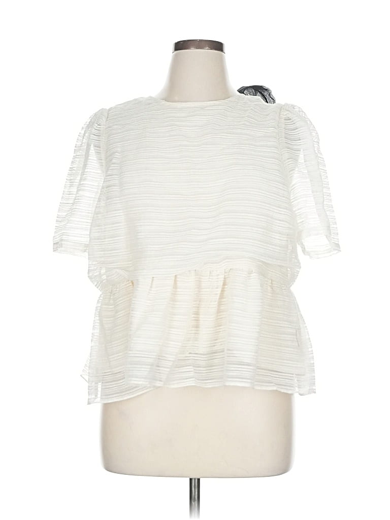 Pre-owned Sunday In Brooklyn Short Sleeve Top Ivory Ruffles Neckline Tops In White