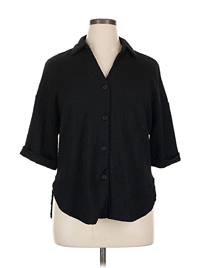 Pre-owned Timing 3/4 Sleeve Blouse In Black