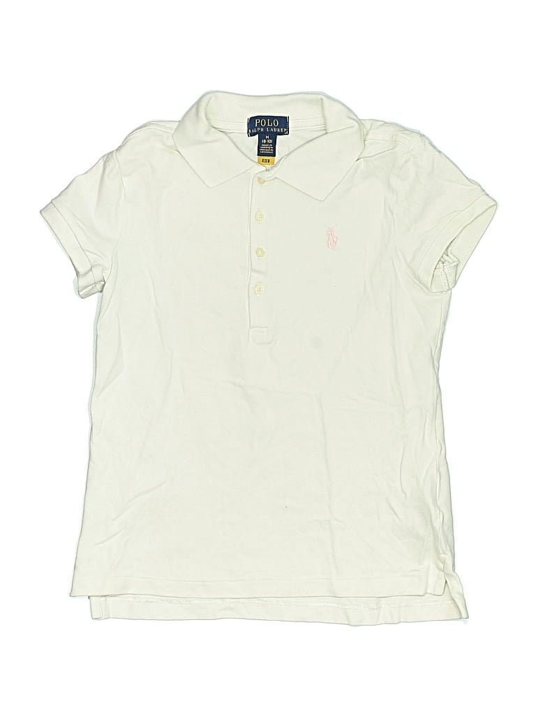Pre-owned Polo By Ralph Lauren Kids' Short Sleeve Top Ivory Collared Neckline Tops In White