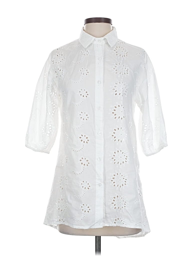 Pre-owned Liv Los Angeles 3/4 Sleeve Button Down Shirt In White