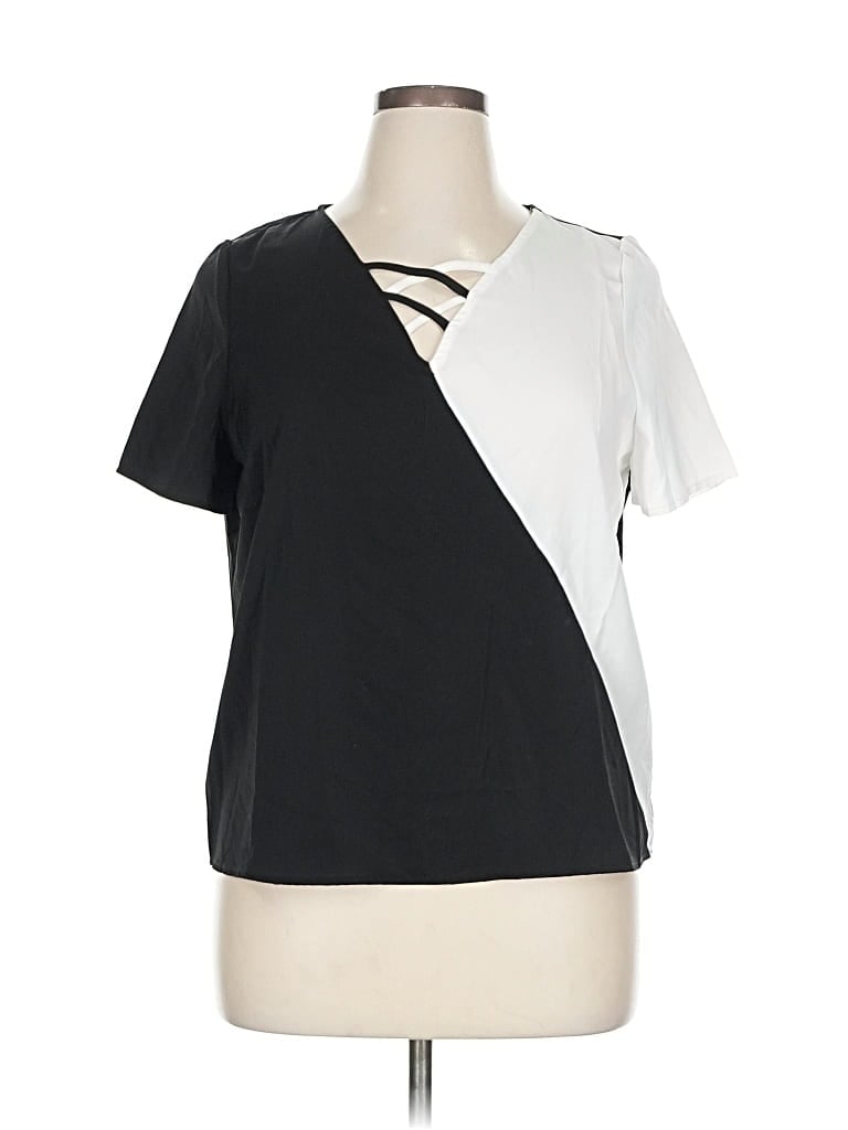 Pre-owned Emery Rose Short Sleeve Top Black Keyhole Neckline Tops