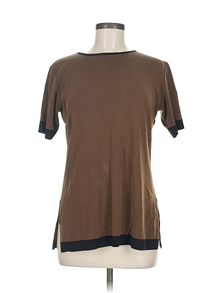 Pre-owned Misook Short Sleeve Top Brown Crew Neck Tops