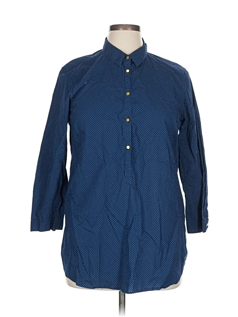 Pre-owned Lands' End 3/4 Sleeve Button Down Shirt In Blue