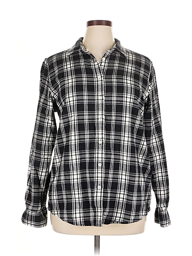 Pre-owned Lands' End Long Sleeve Button Down Shirt In Black