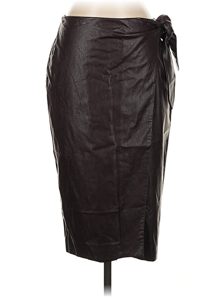 Pre-owned Ann Taylor Faux Leather Skirt In Black