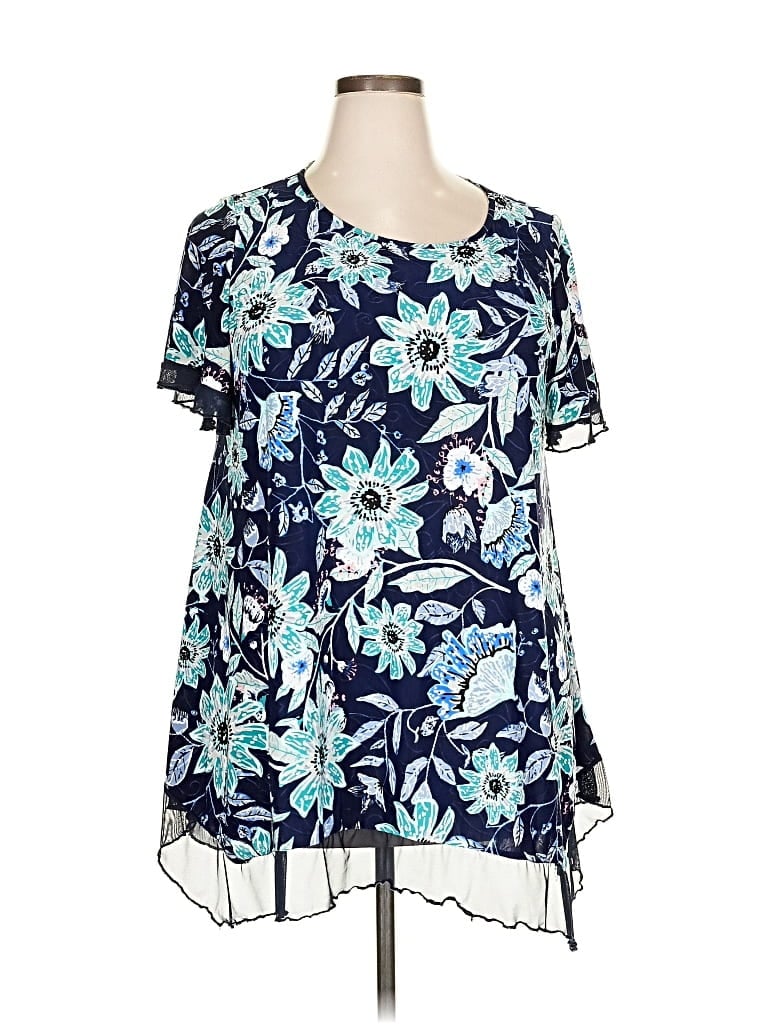 Pre-owned Amana Short Sleeve Blouse In Blue