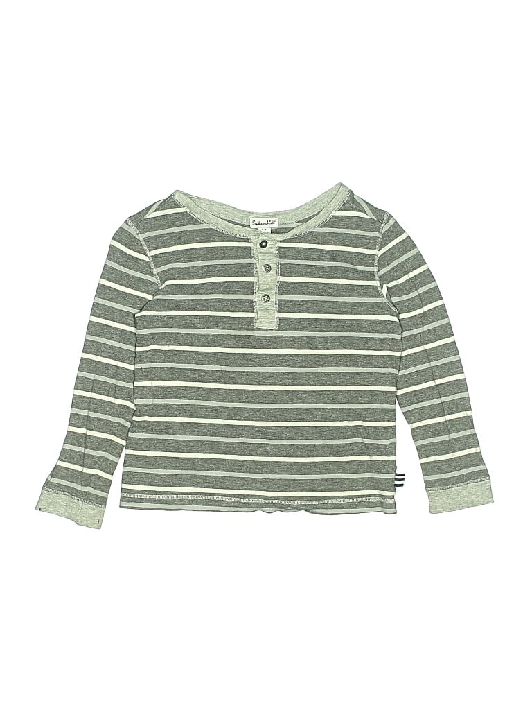 Pre-owned Splendid Kids' Long Sleeve Henley Shirt In Green