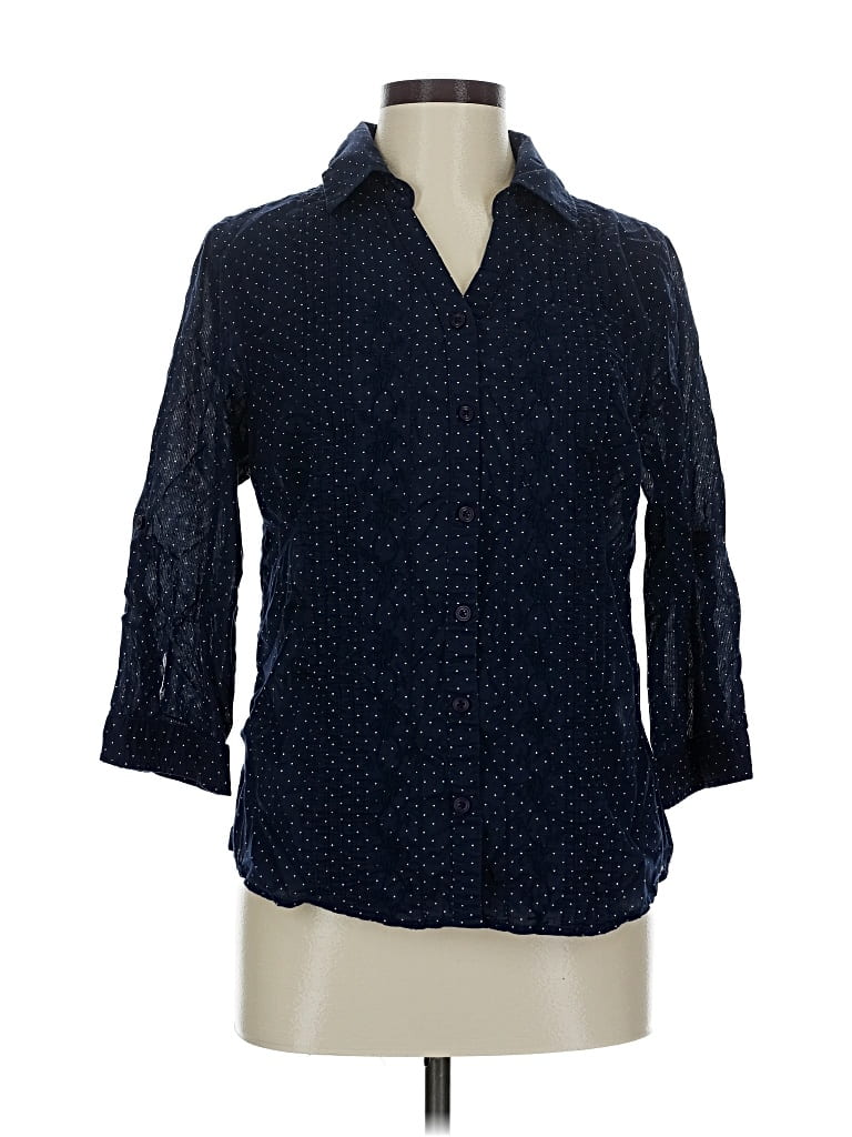 Pre-owned Christopher & Banks 3/4 Sleeve Button Down Shirt In Blue