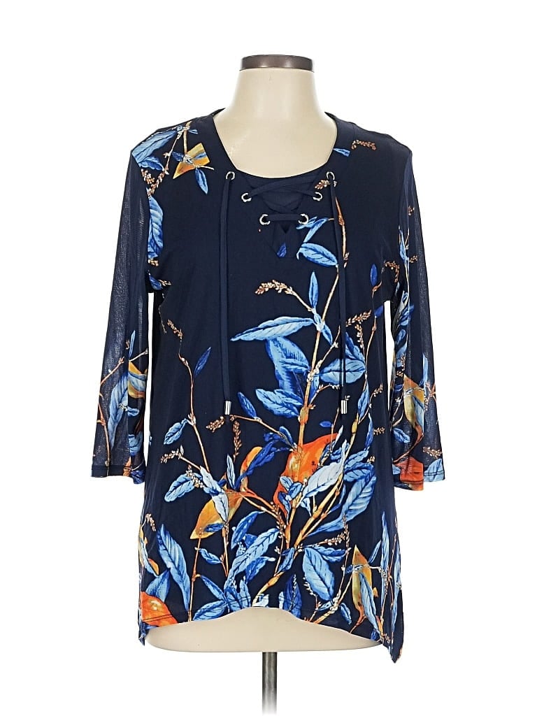 Pre-owned Chico's 3/4 Sleeve Blouse In Blue