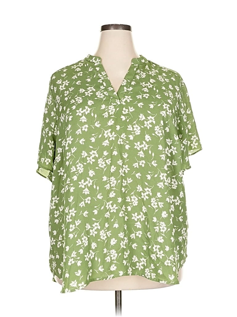 Pre-owned Lush Short Sleeve Blouse In Green