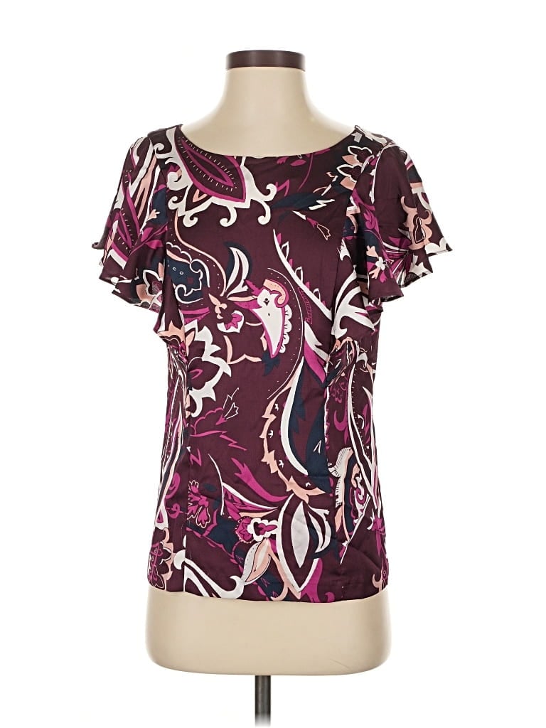 Pre-owned Banana Republic Short Sleeve Blouse In Burgundy